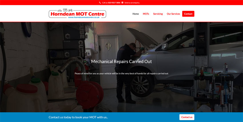 Screenshot of the Horndean MOT Centre website