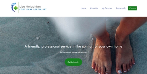 Screenshot of homepage of 'Lisa Mclachlan Footcare' website